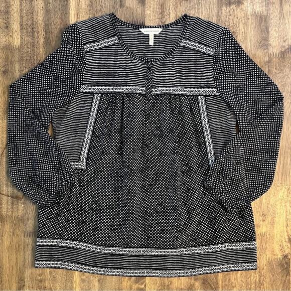 Rebecca Taylor Women’s Patchwork Print 100% Silk Long Sleeve Blouse Black Size 2 - Picture 3 of 8